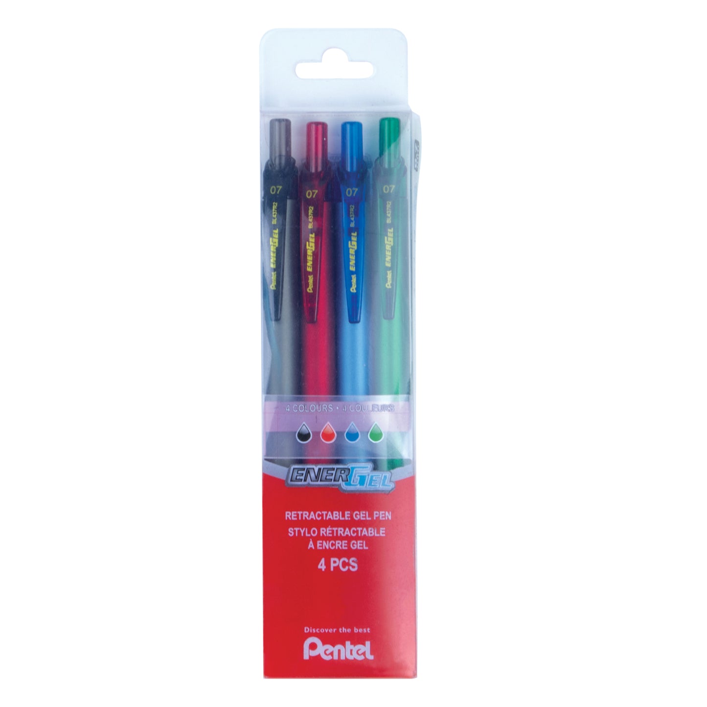 Energel Retractable Gel Pen 0.7mm Metallic Slim Barrel 4 Colour Pack