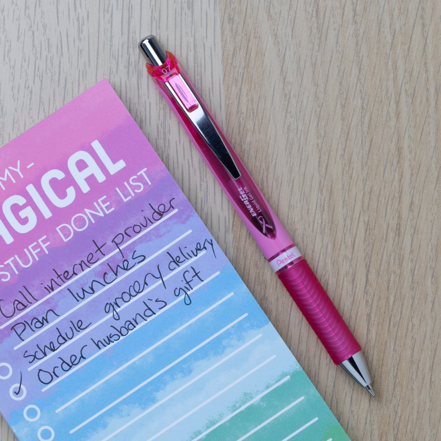 Energel PInk Ribbon Barrel Design Retractable Liquid Gel Roller 0.7mm Metal Tip Black Ink