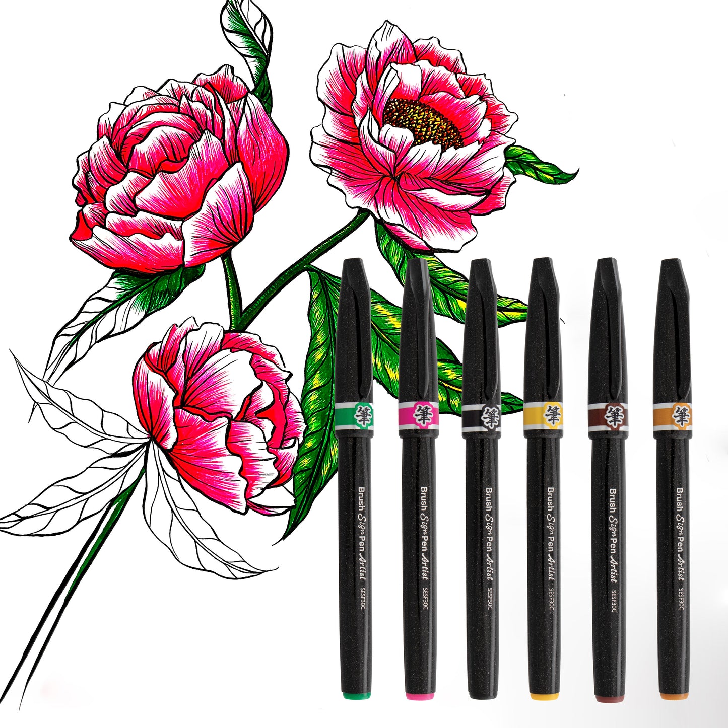 Pentel Arts Brush Sign Pen Artist Ultra Fine Brush Set 2