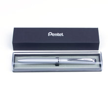 Energel Retractable Liquid Gel Pen 0.7mm Black Ink Silver Metal Body with Gift Case