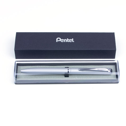 EnerGel 0.7mm Retractable Liquid Gel Pen Silver Metal Body Black Ink with Gift Case