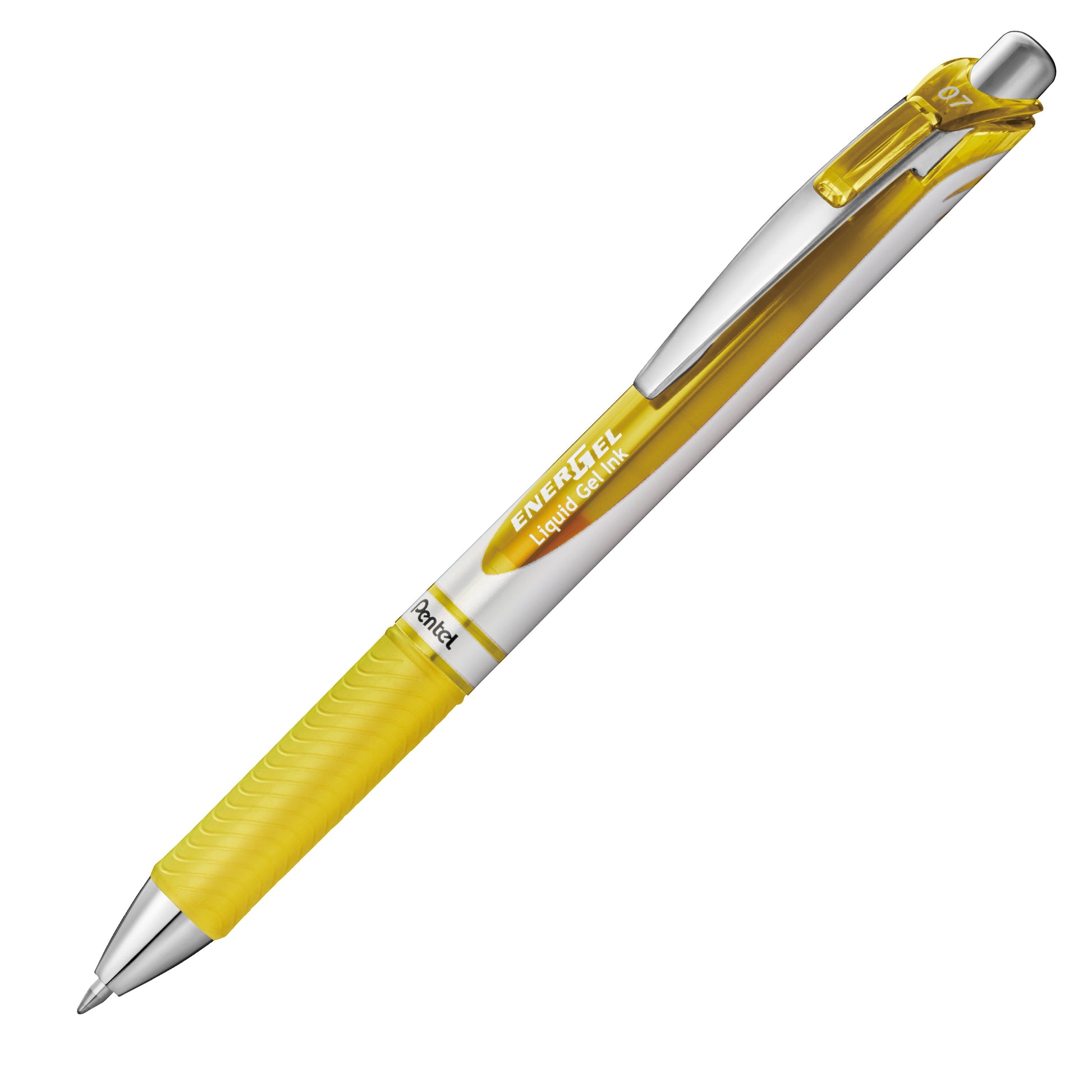 EnerGel Retractable Liquid Gel Roller 0.7mm Metal Tip Yellow Ink