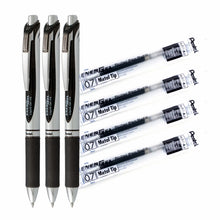Energel Retractable Black Pen 0.7mm and Refill Set - 3PC Pens and 4 Refill Ink