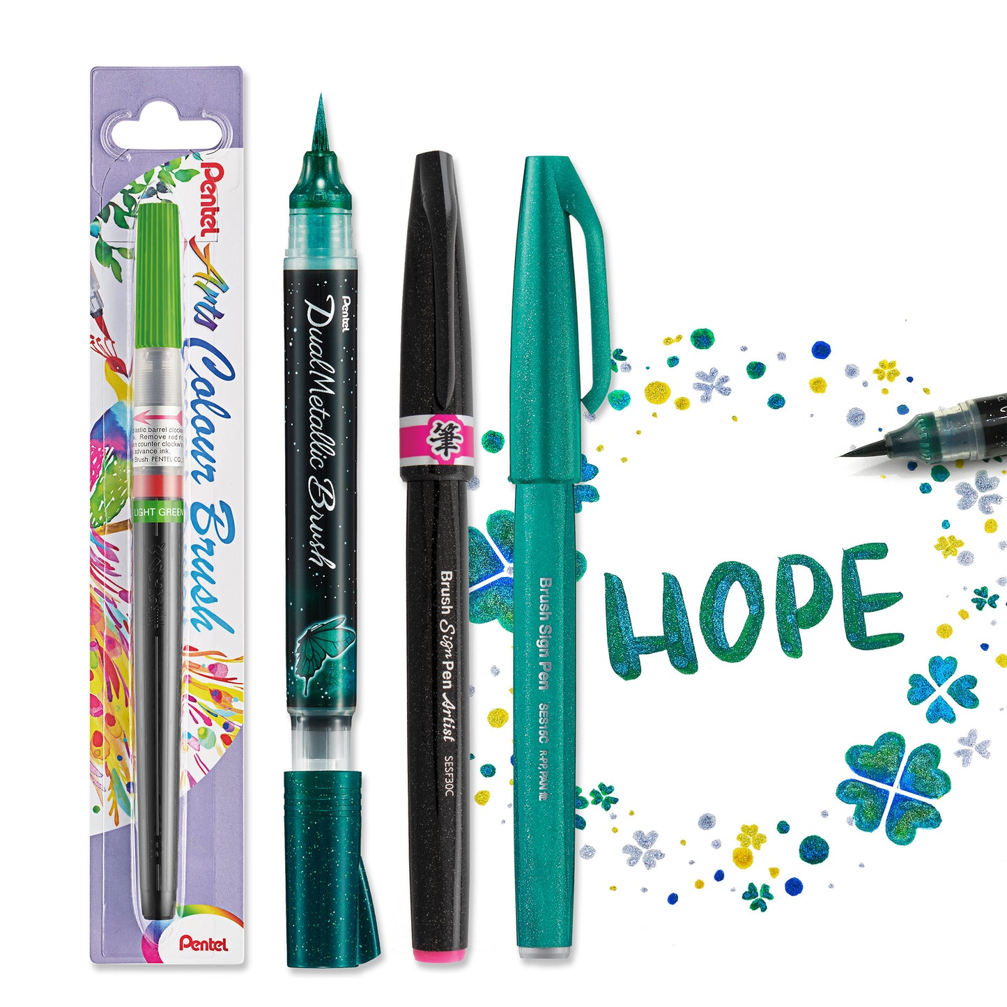 Green Tone Pentel Brush Pen Test Set