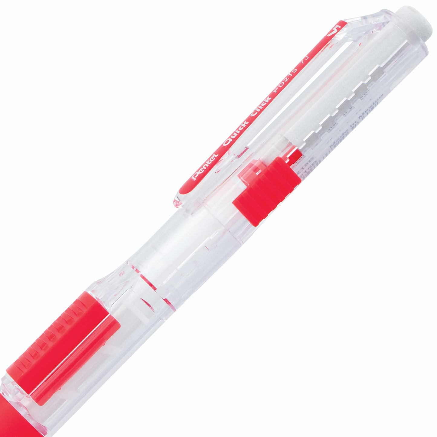 Quick Click Retractable Mechanical Pencil 0.5mm - Clear Barrel, Red Grip