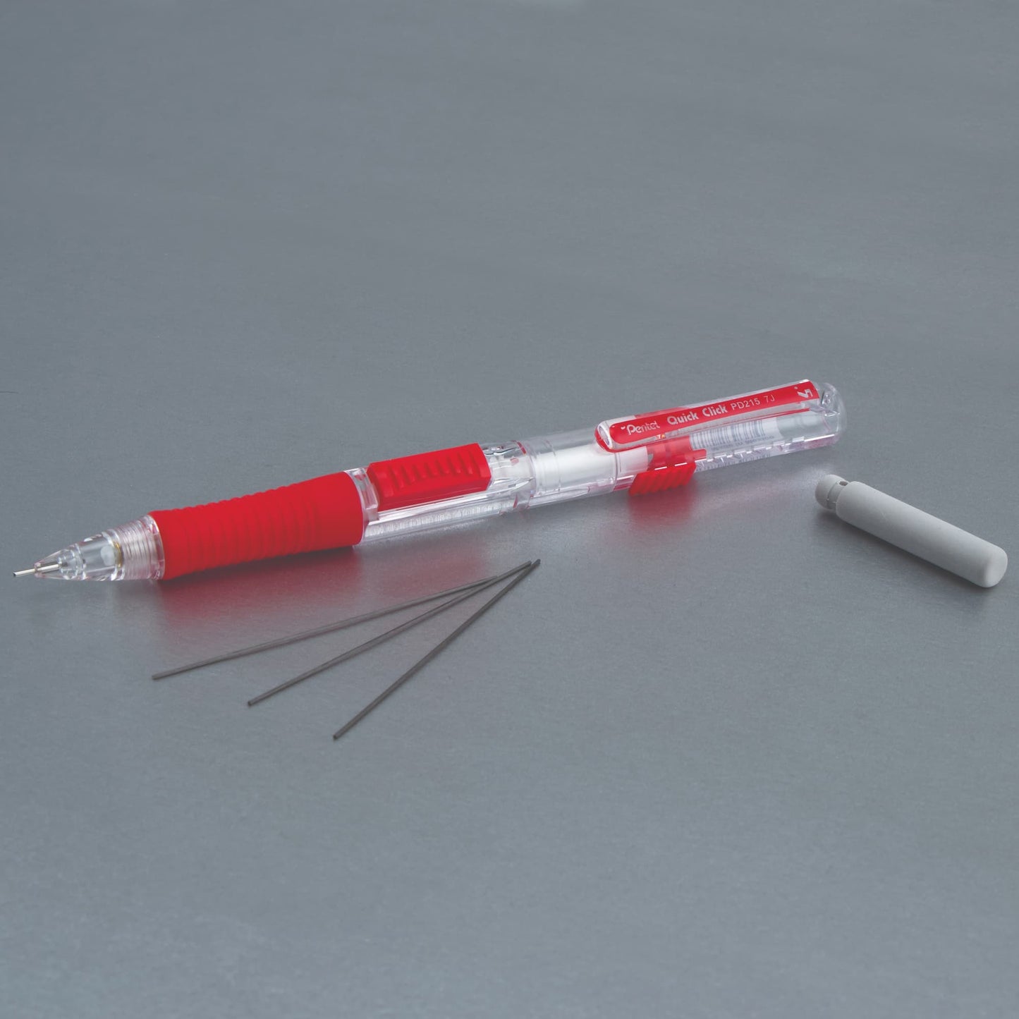 Quick Click Retractable Mechanical Pencil 0.5mm - Clear Barrel, Red Grip