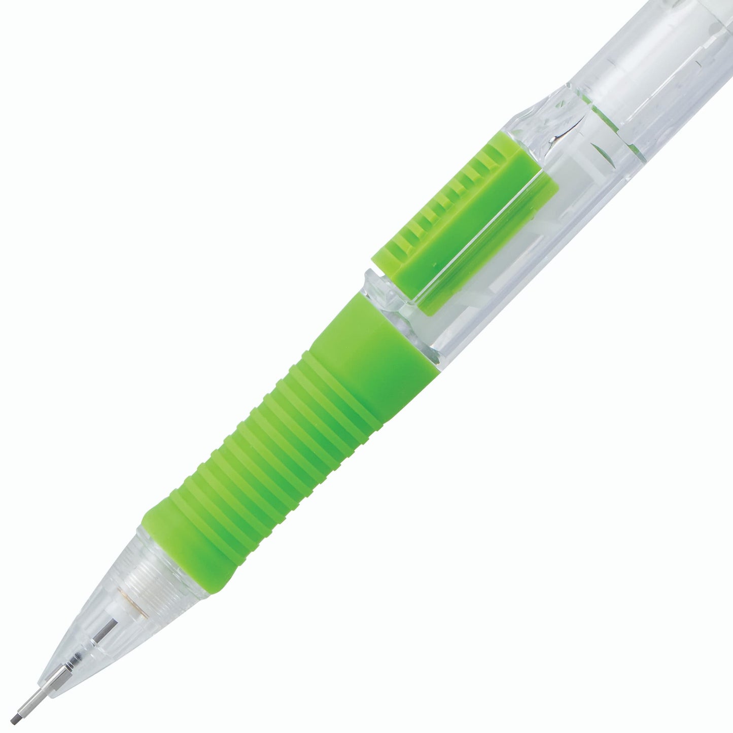 Quick Click Retractable Mechanical Pencil 0.7mm - Clear Barrel, Green Grip Pentel Stationery of Canada