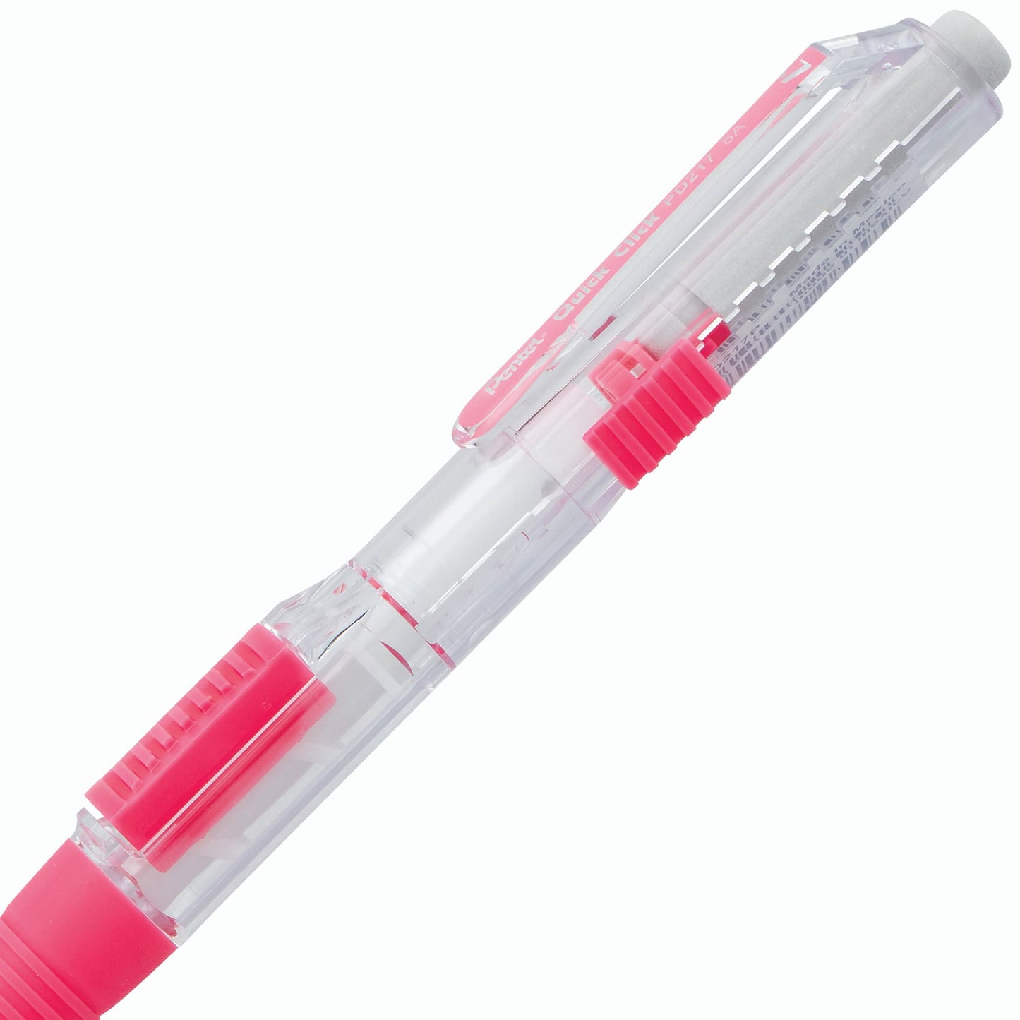 Quick Click Retractable Mechanical Pencil 0.7mm - Clear Barrel, Pink Grip Pentel Stationery of Canada