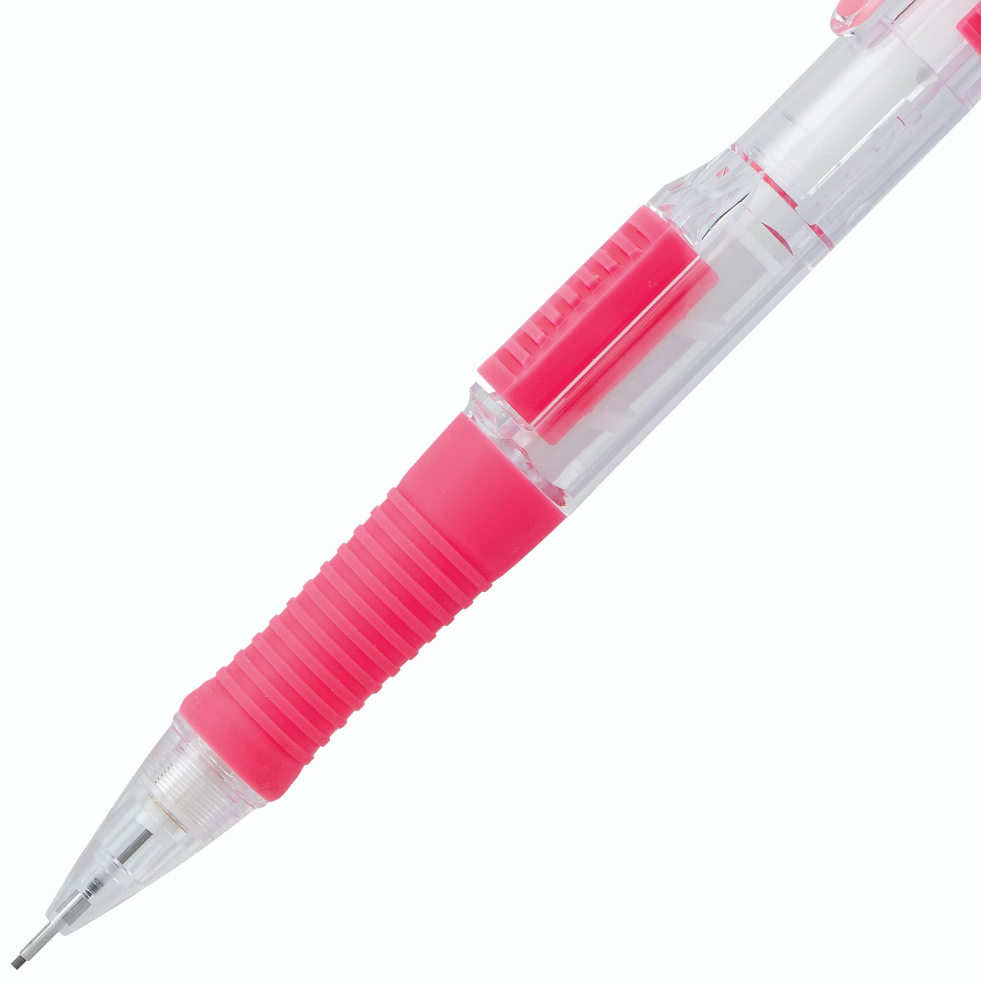 Quick Click Retractable Mechanical Pencil 0.7mm - Clear Barrel, Pink Grip Pentel Stationery of Canada