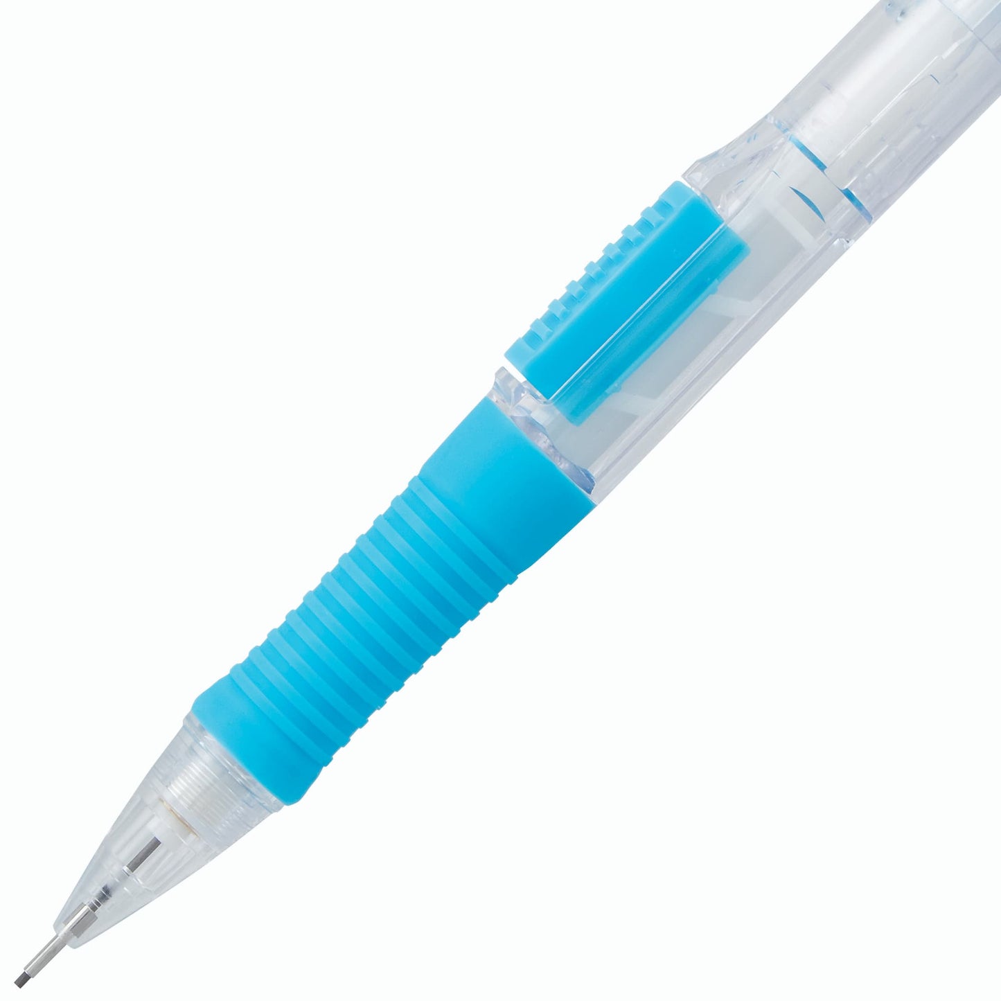 Quick Click Retractable Mechanical Pencil 0.7mm - Clear Barrel, Sky Blue Grip Pentel Stationery of Canada