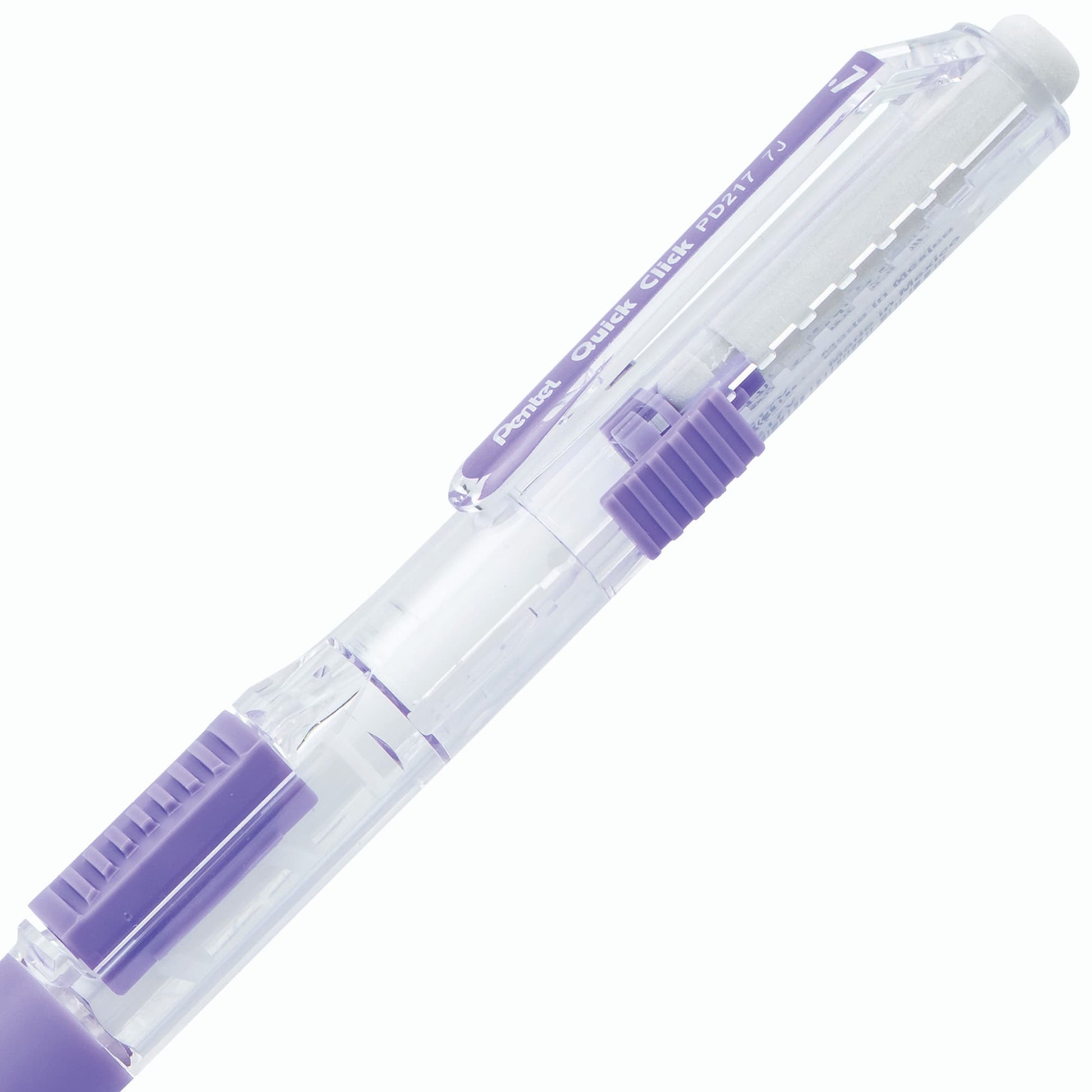 Quick Click Retractable Mechanical Pencil 0.7mm - Clear Barrel, Violet Grip Pentel Stationery of Canada