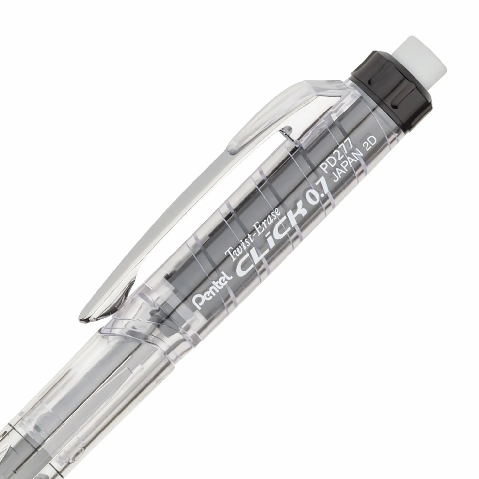 Twist-Erase Click Mechanical Pencil 0.7mm - Clear Barrel, Black Grip Pentel Stationery of Canada