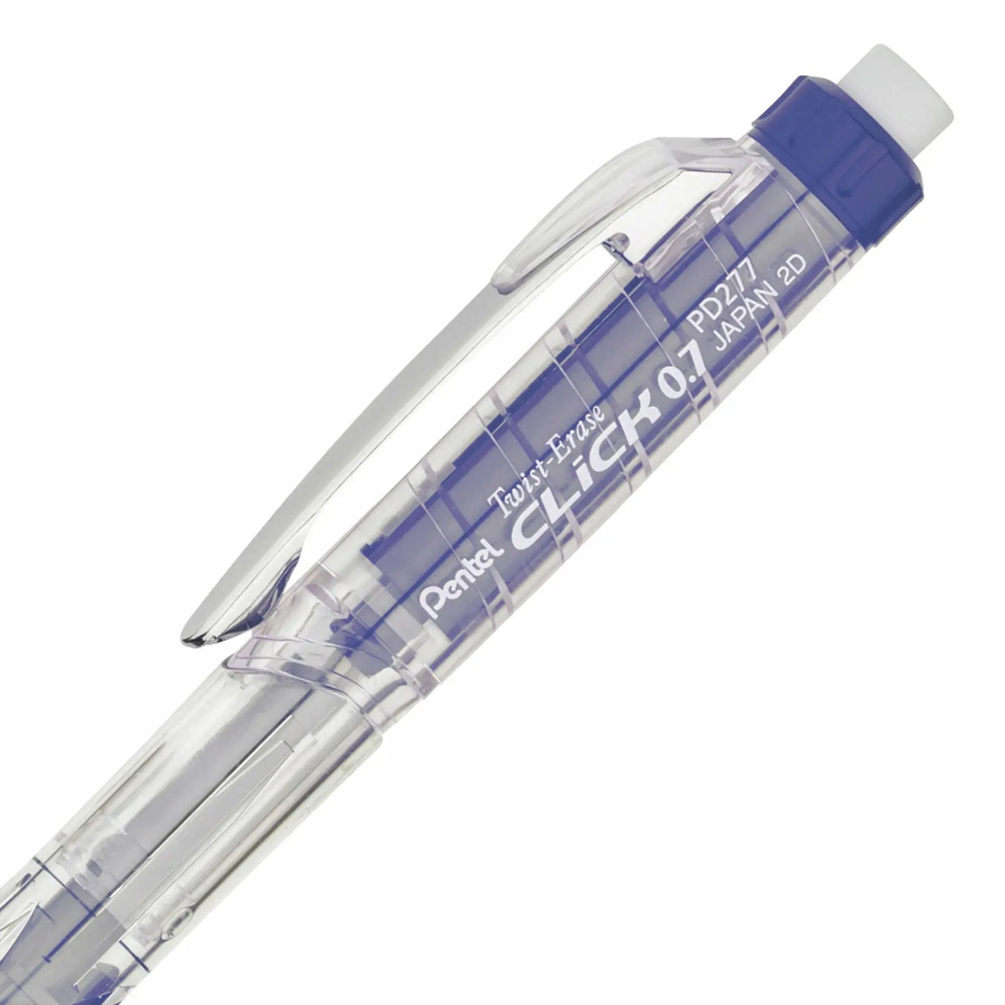 Twist-Erase Click Mechanical Pencil 0.7mm - Clear Barrel, Blue Grip Pentel Stationery of Canada