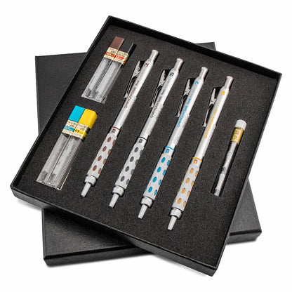 Pentel Arts GraphGear 1000 Premium Mechanical Drafting Pencil Set - 0.3mm, 0.5mm, 0.7mm, 0.9mm, 4 Asstorted Leads, Refill Erasers, Assorted Gift Box Set