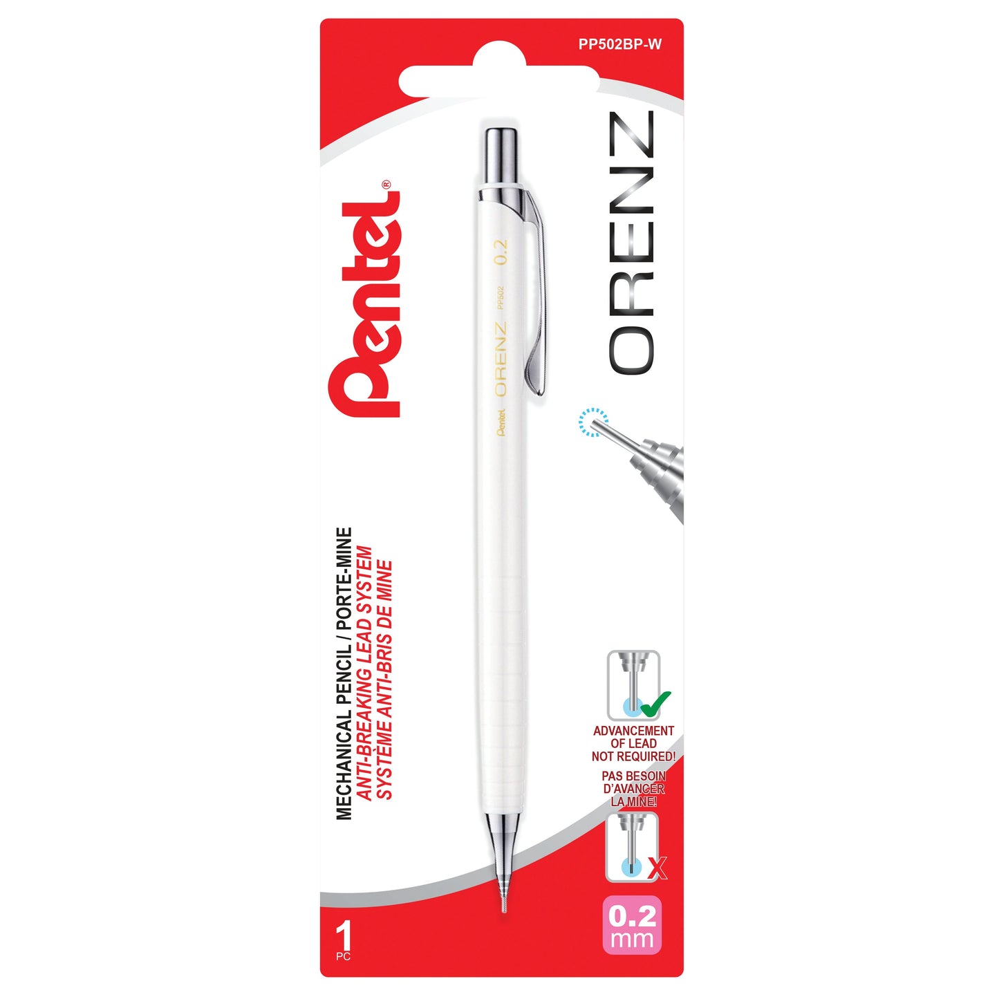 Orenz Retractable Mechanical Pencil with Sliding Sleeve 0.2mm White Barrel