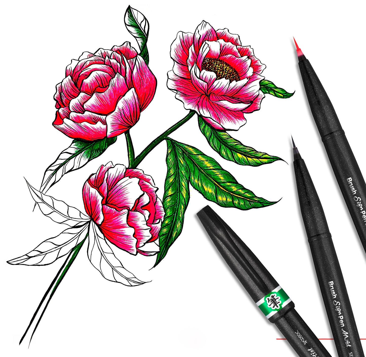 Green Tone Pentel Brush Pen Test Set