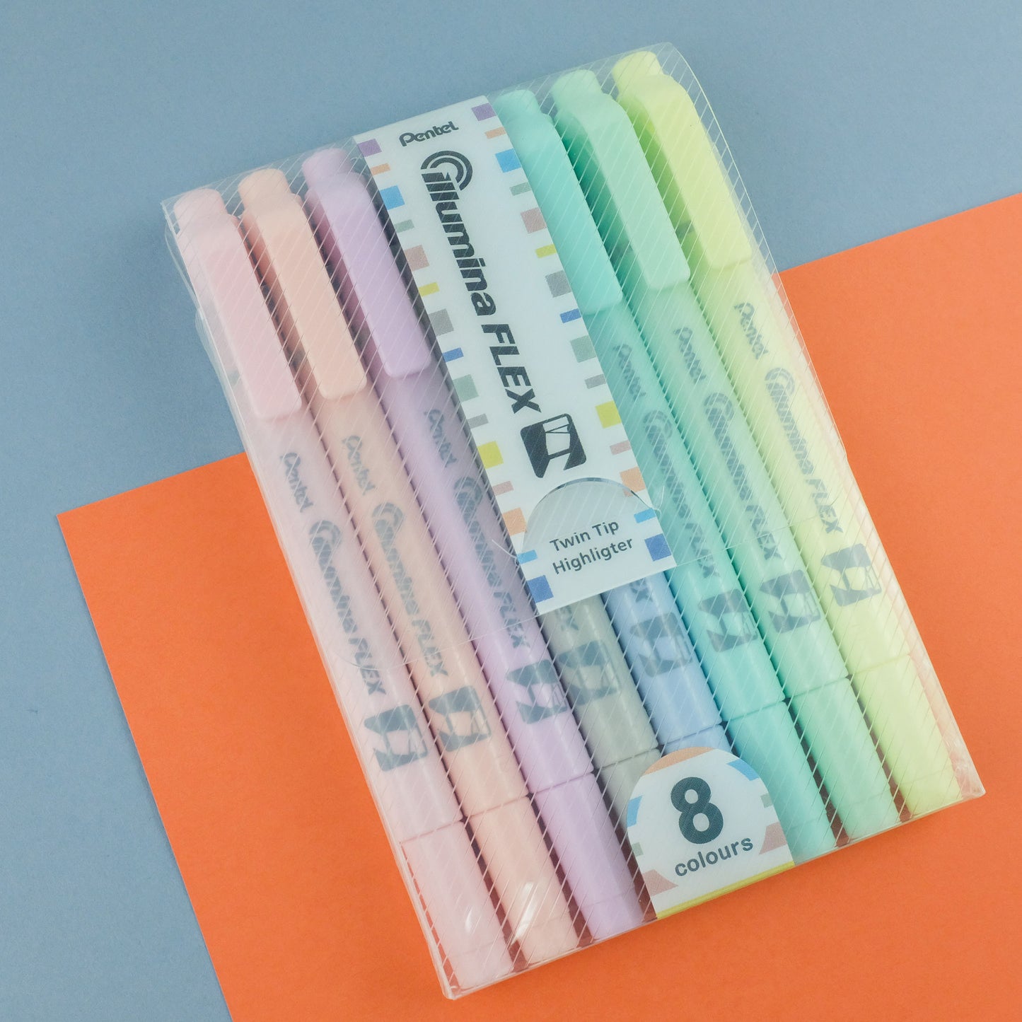 Illumina Flex Highlighter Pastel Colours 8PC Assorted Pack - Chisel and Bullet Dual Tip