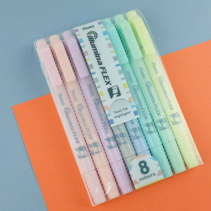Illumina Flex Highlighter Pastel Colours 8PC Assorted Pack - Chisel and Bullet Dual Tip