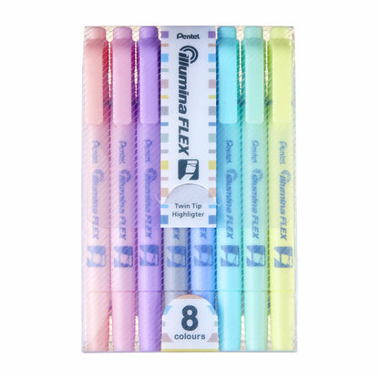Illumina Flex Highlighter Pastel Colours 8PC Assorted Pack - Chisel and Bullet Dual Tip