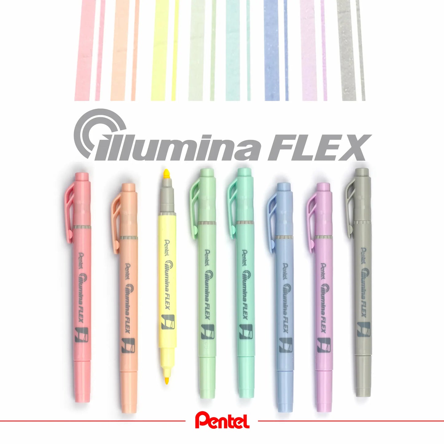 Illumina Flex Highlighter Pastel Colours 8PC Assorted Pack - Chisel and Bullet Dual Tip