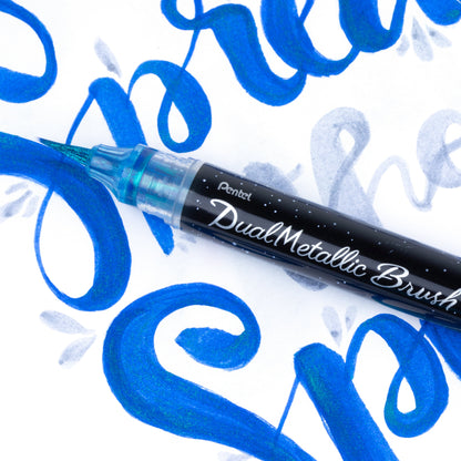 Dual Metallic Brush Blue and Metallic Green Ink 1pc Pack