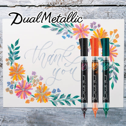 Pentel Dual Metallic Brush Pen Set 1 – 3 Colors (Black, Green, Orange) Pentel Stationery of Canada