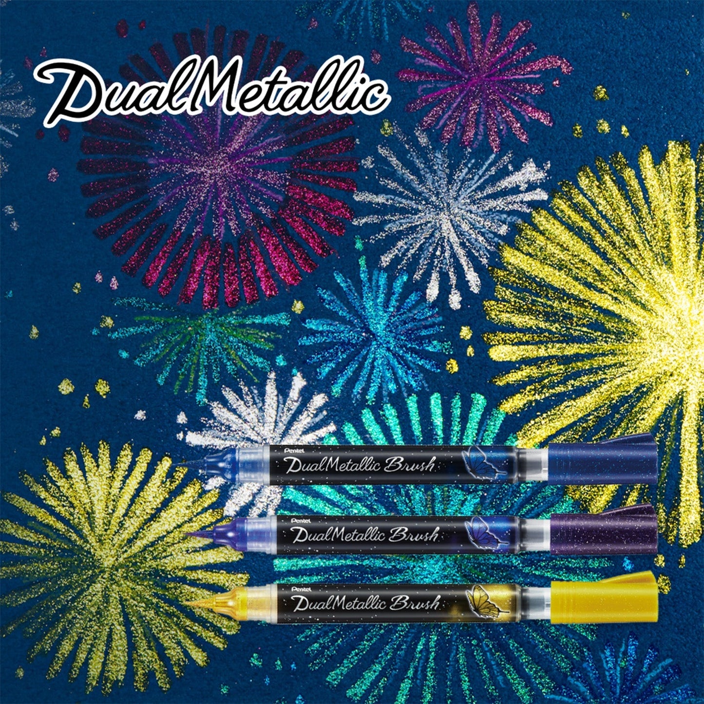 Pentel Dual Metallic Brush Pen Set 1 – 3 Colors (Black, Green, Orange) Pentel Stationery of Canada