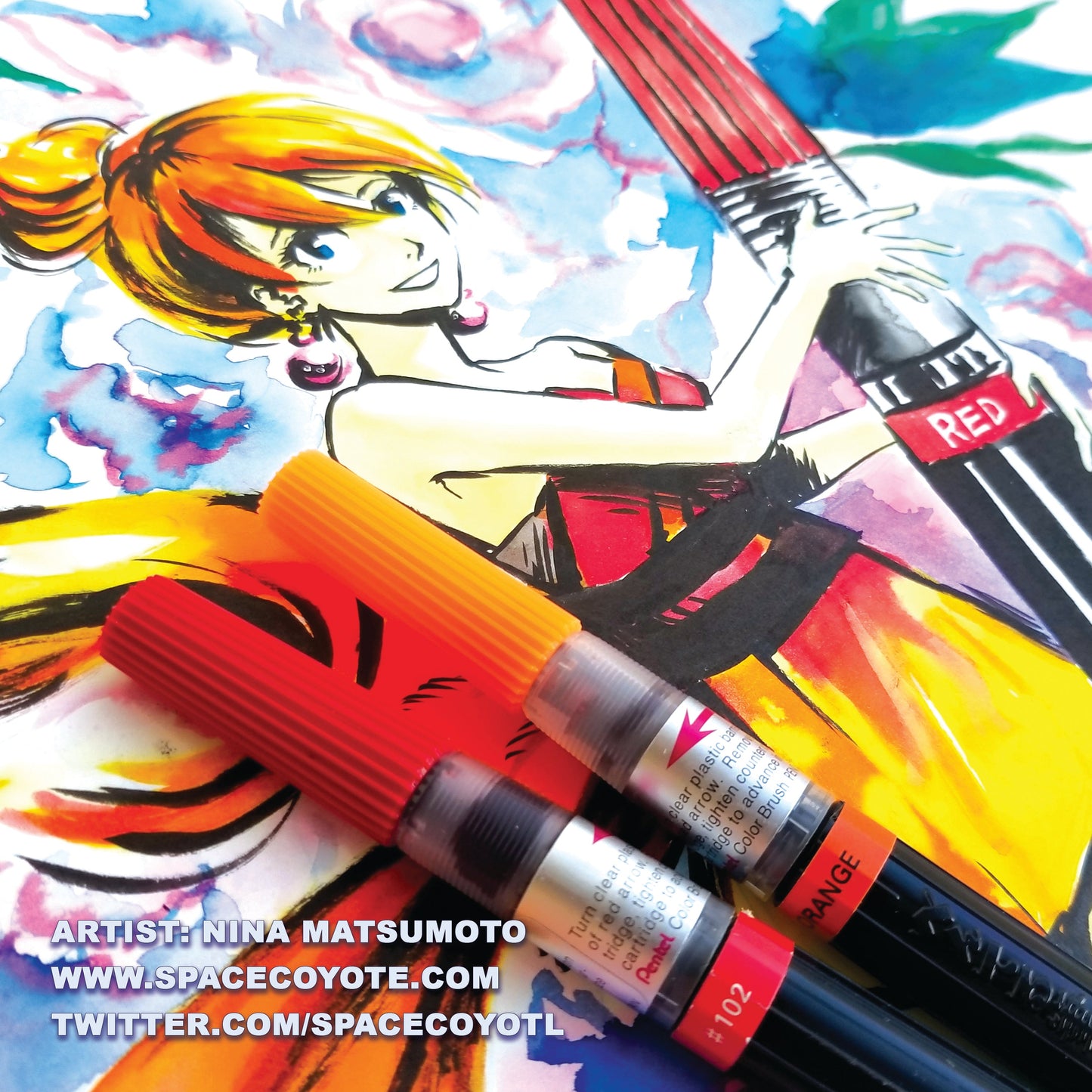 Pentel Arts Colour Brush Red Ink 1pc Pack