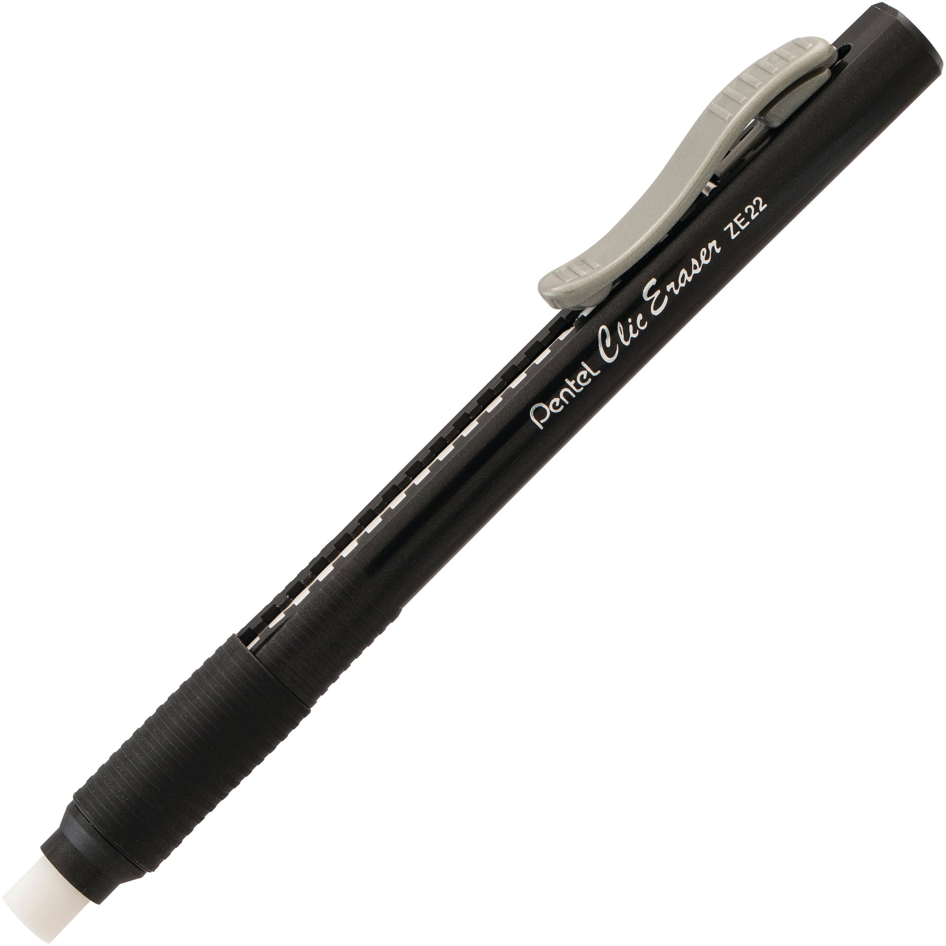 Clic Retractable Long Lasting Eraser Pen Shaped Black Barrel with Pocket Clip