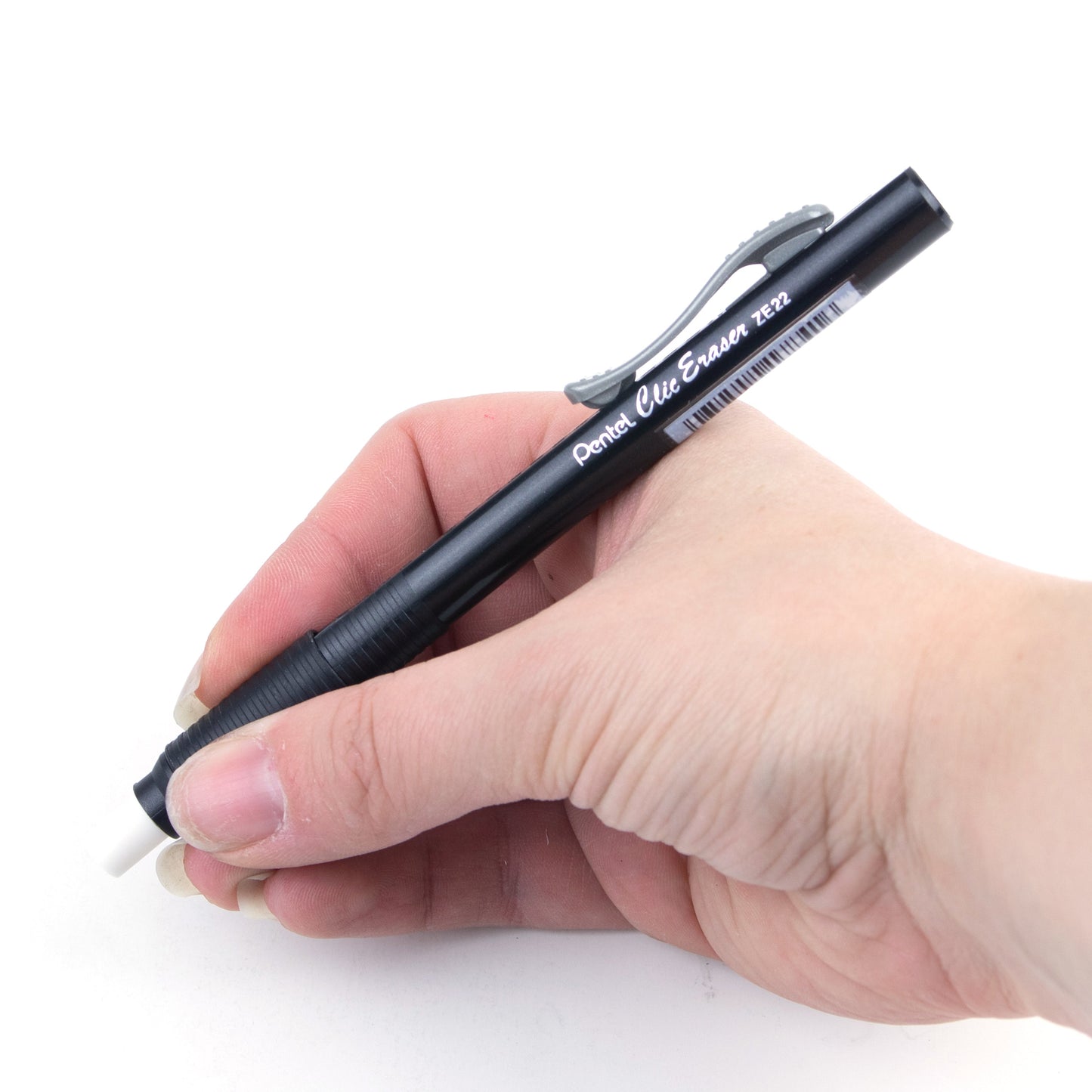 Clic Retractable Long Lasting Eraser Pen Shaped Black Barrel with Pocket Clip