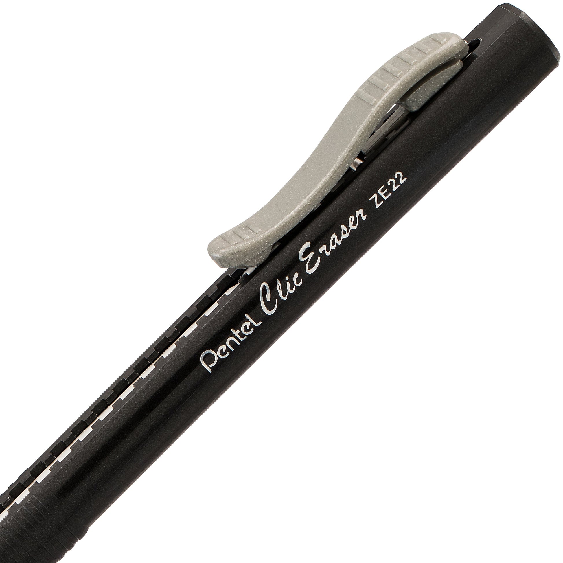 Clic Retractable Long Lasting Eraser Pen Shaped Black Barrel with Pocket Clip