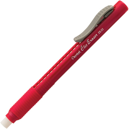 Clic Retractable Long Lasting Eraser Pen Shaped Red Barrel with Pocket Clip