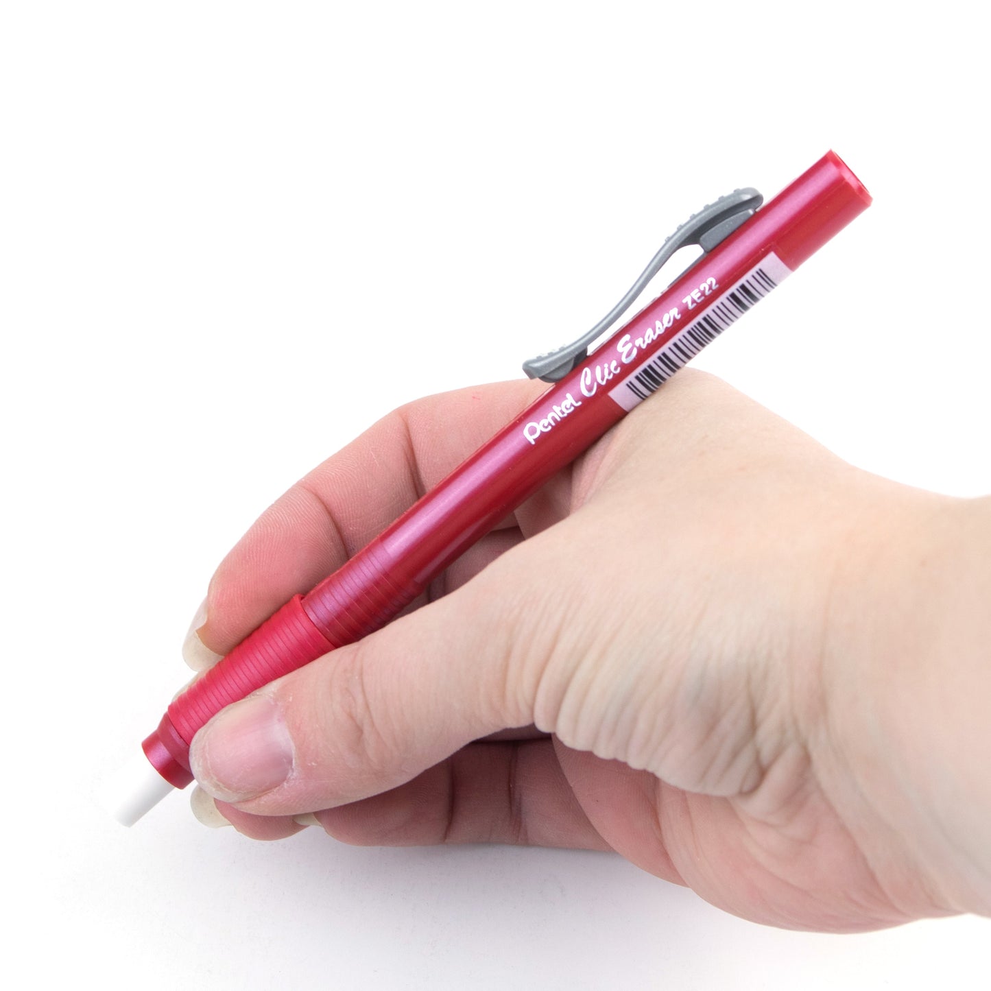 Clic Retractable Long Lasting Eraser Pen Shaped Red Barrel with Pocket Clip