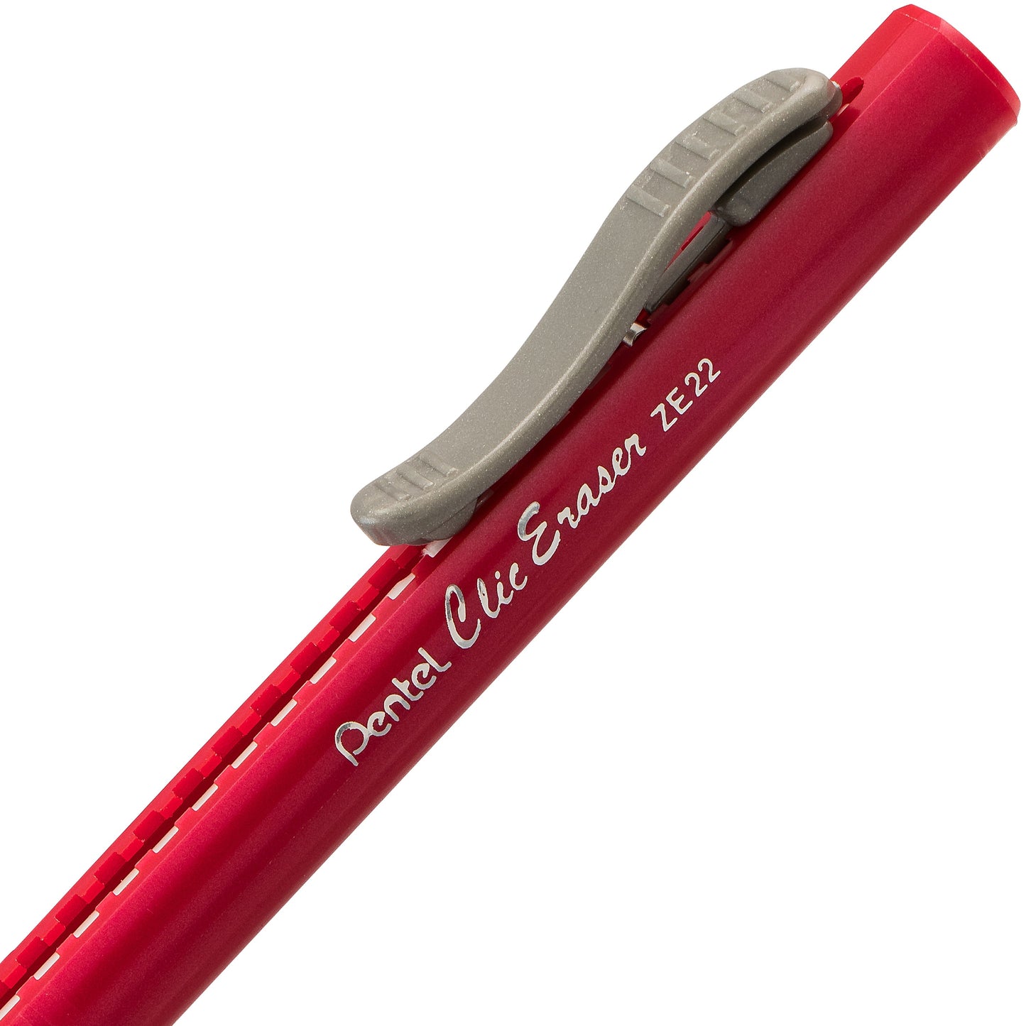 Clic Retractable Long Lasting Eraser Pen Shaped Red Barrel with Pocket Clip