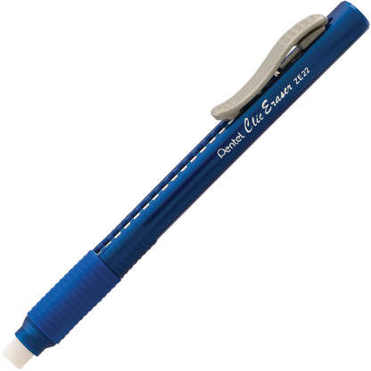 Clic Retractable Long Lasting Eraser Pen Shaped Blue Barrel with Pocket Clip