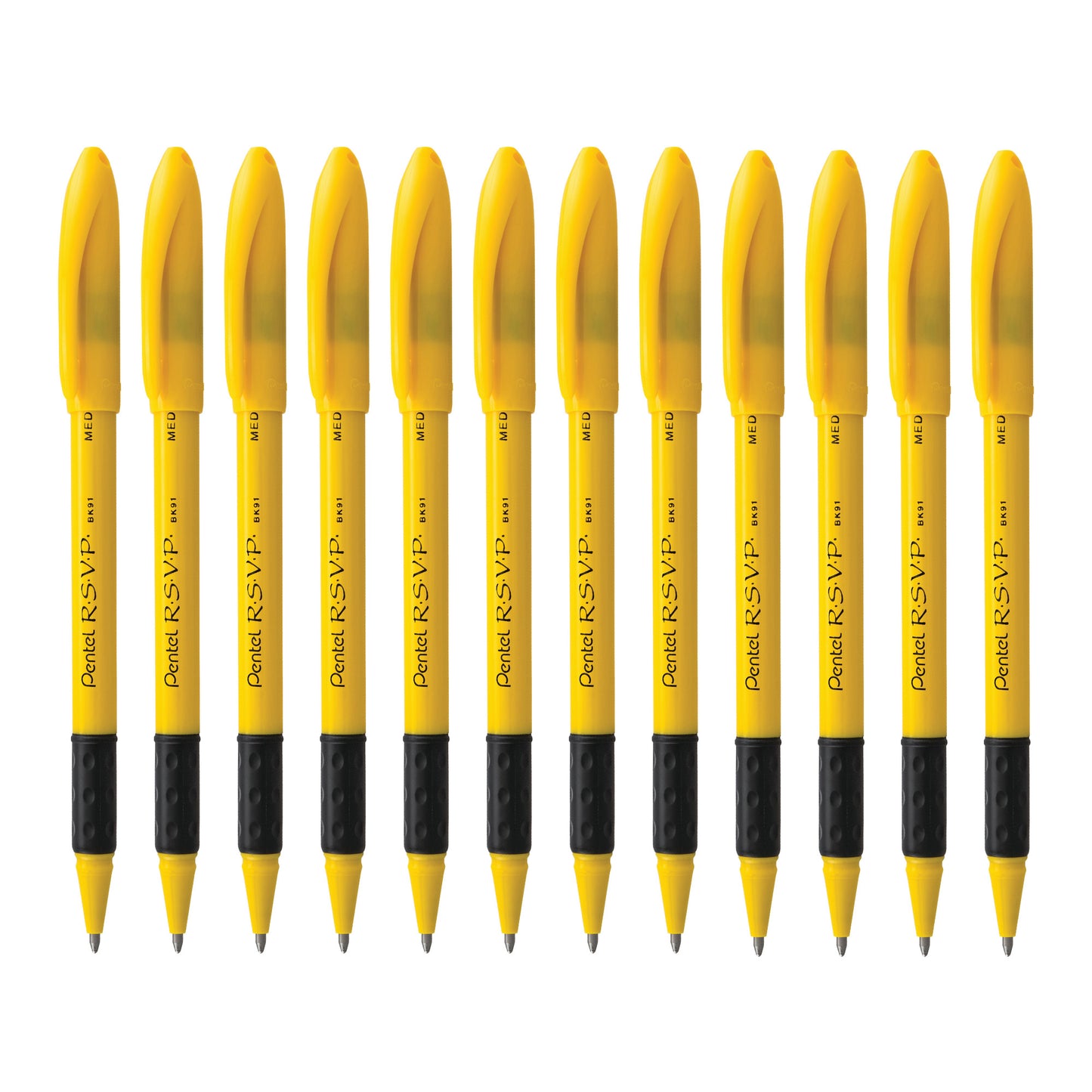 Capped R.S.V.P. Safety Colour 1.0mm Black Ink Yellow Barrel 12 pc Set