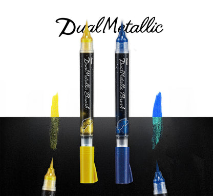 XGFH Dual Metallic Brush Pen Set (Gold & Blue)
