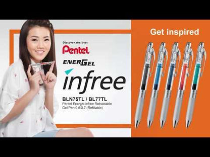 EnerGel Infree Clear Barrel Retractable Liquid Gel Pen 0.5mm Needle Tip Navy Blue Ink